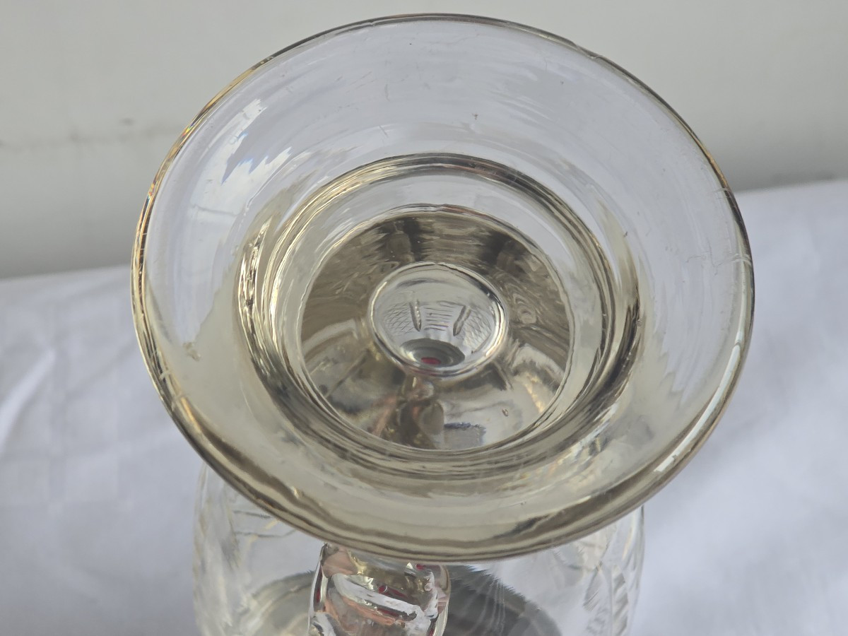 Antico boccale in vetro molato, con montatura e coperchio in peltro-photo-4