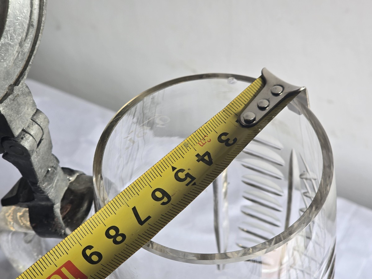 Antico boccale in vetro molato, con montatura e coperchio in peltro-photo-7