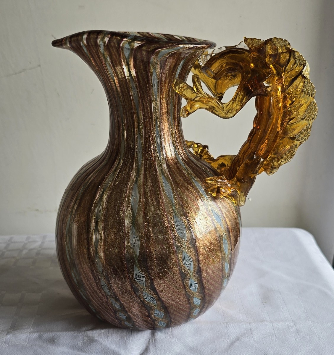 Brocca in vetro soffiato con avventurina, Murano, Salviati XX secolo-photo-2