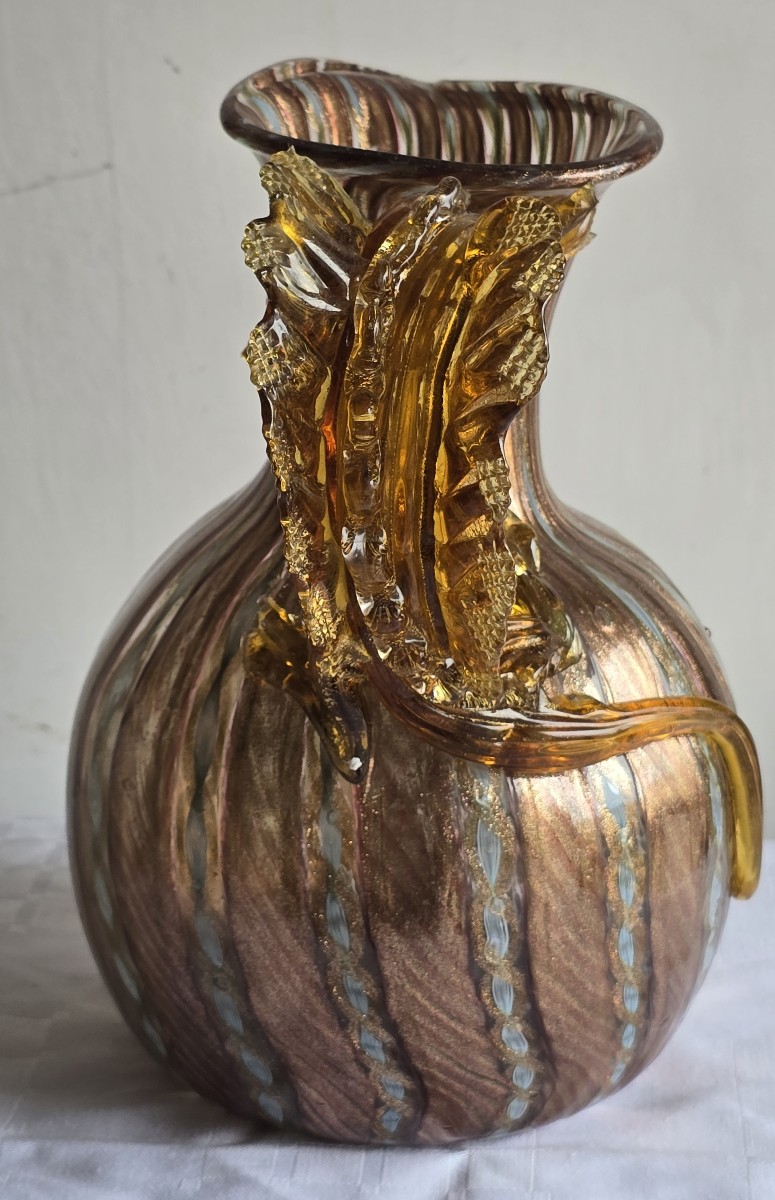Brocca in vetro soffiato con avventurina, Murano, Salviati XX secolo-photo-3