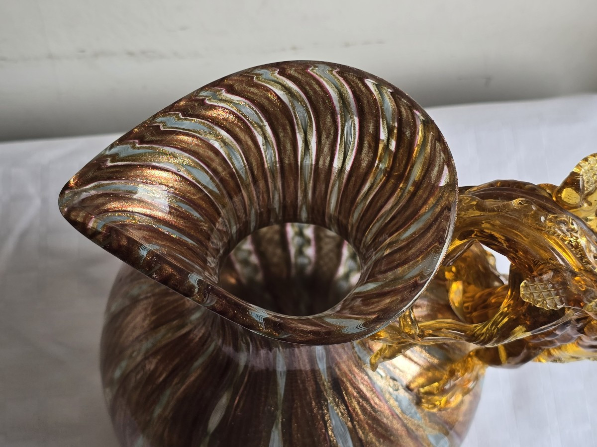 Brocca in vetro soffiato con avventurina, Murano, Salviati XX secolo-photo-4