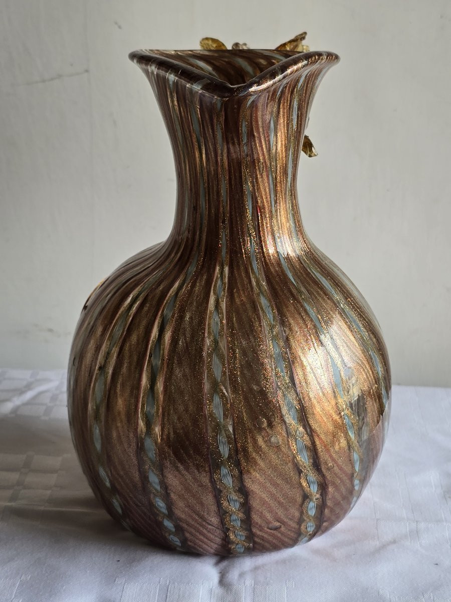 Brocca in vetro soffiato con avventurina, Murano, Salviati XX secolo-photo-3