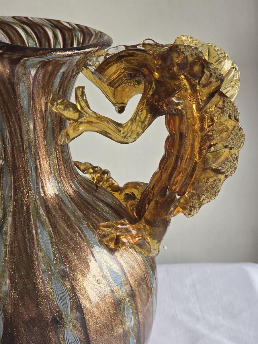 Brocca in vetro soffiato con avventurina, Murano, Salviati XX secolo-photo-5