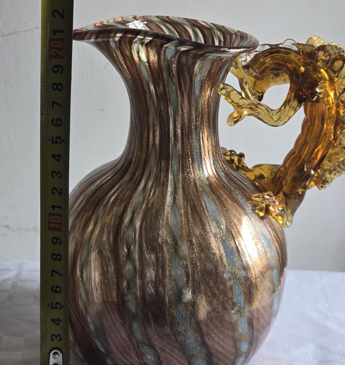 Brocca in vetro soffiato con avventurina, Murano, Salviati XX secolo-photo-6