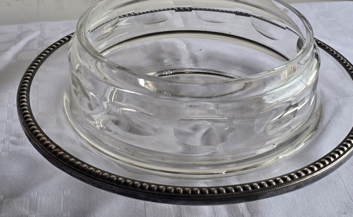 Salsiera antica in cristallo e metallo argentato-photo-3