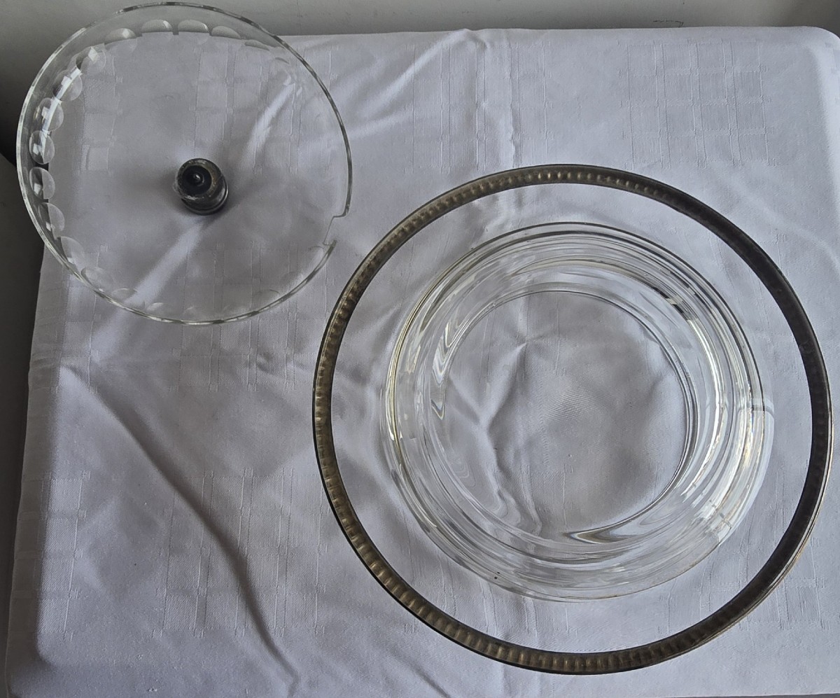 Salsiera antica in cristallo e metallo argentato-photo-4