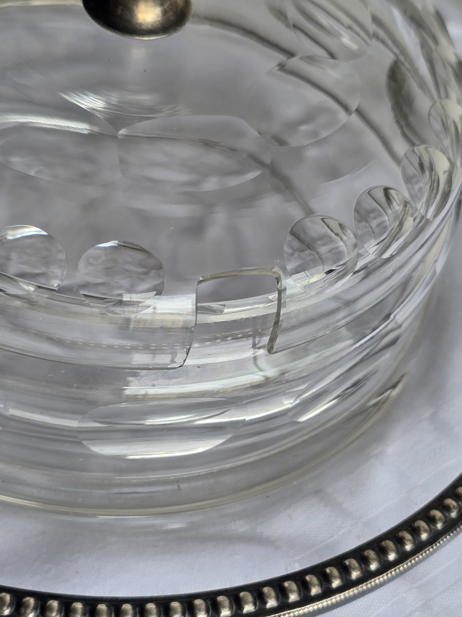 Salsiera antica in cristallo e metallo argentato-photo-1