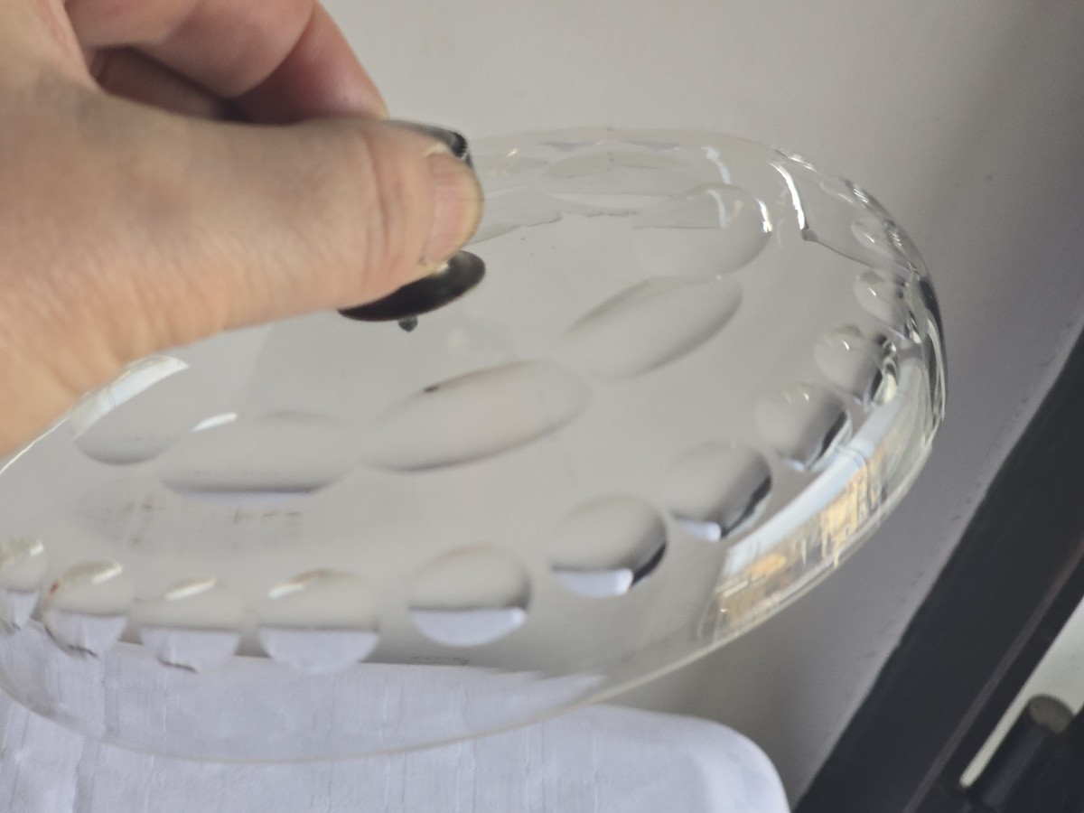 Salsiera antica in cristallo e metallo argentato-photo-2