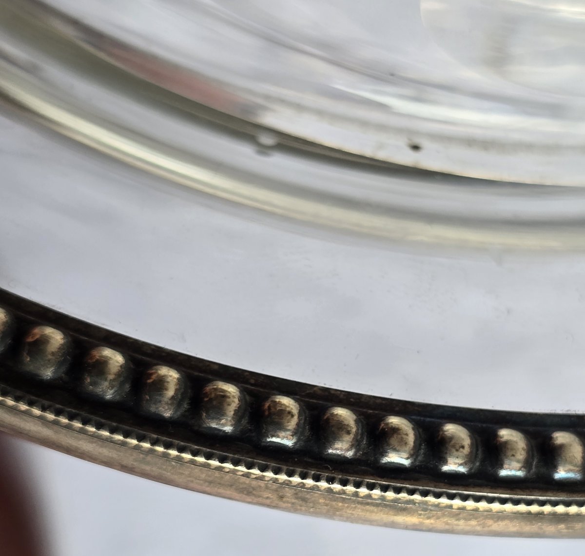 Salsiera antica in cristallo e metallo argentato-photo-3