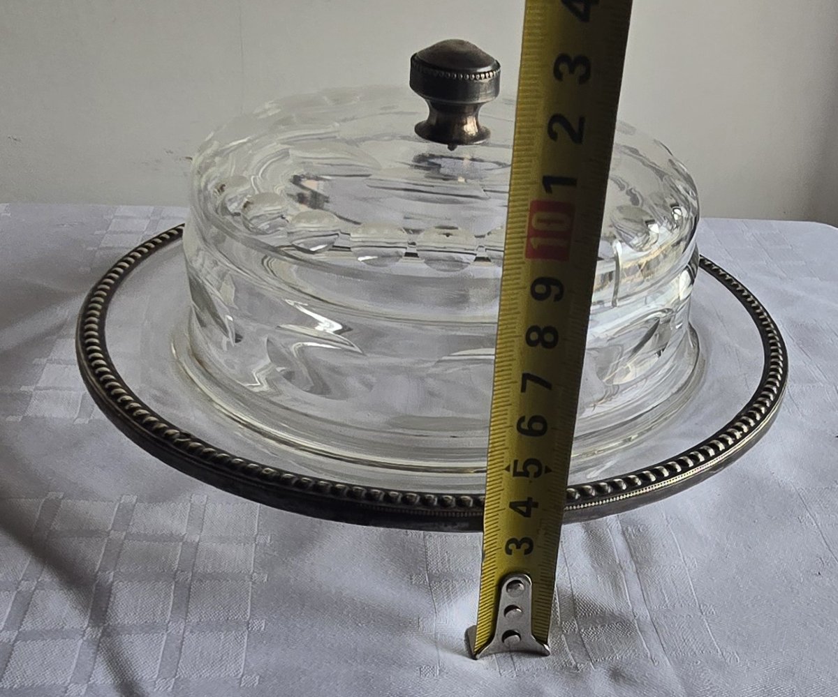 Salsiera antica in cristallo e metallo argentato-photo-5