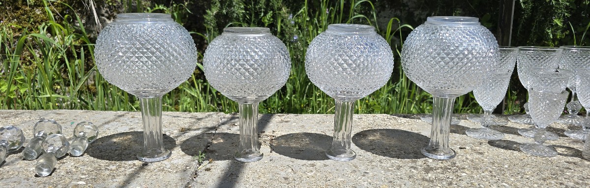 Insieme di quattro bottiglie antiche cristallo Baccarat mod punte di diamante-photo-3