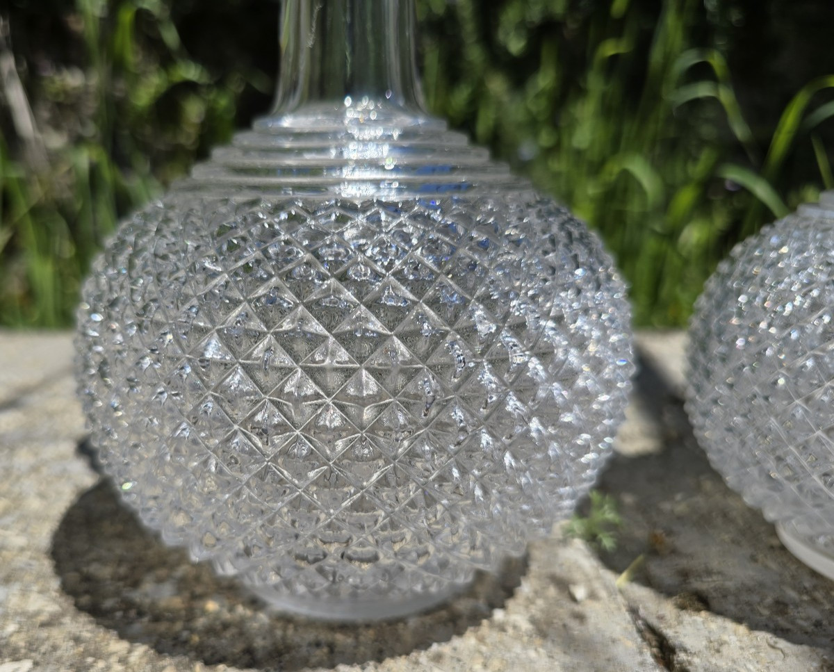 Insieme di quattro bottiglie antiche cristallo Baccarat mod punte di diamante-photo-1