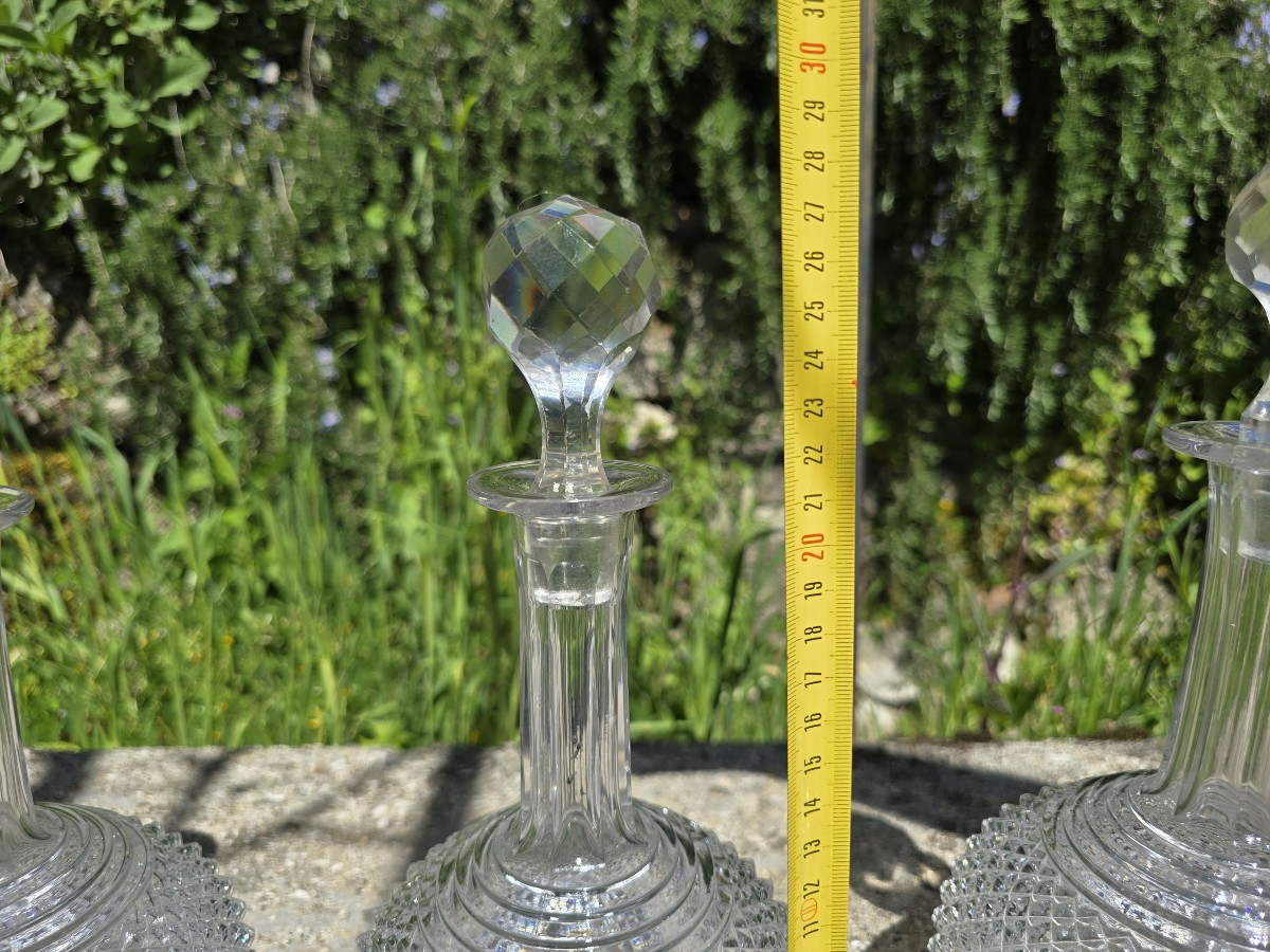 Insieme di quattro bottiglie antiche cristallo Baccarat mod punte di diamante-photo-4