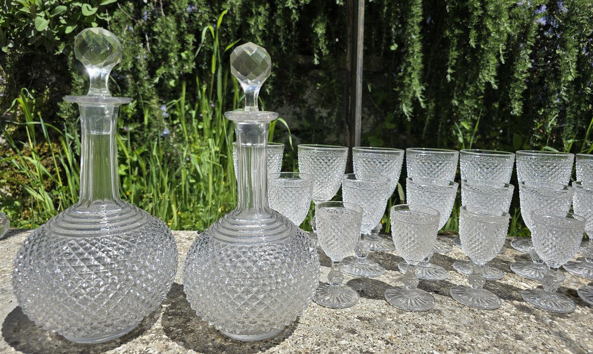 Servizio di bicchieri antico cristallo Baccarat, modello punte di diamante composto da 26 pezzi-photo-3