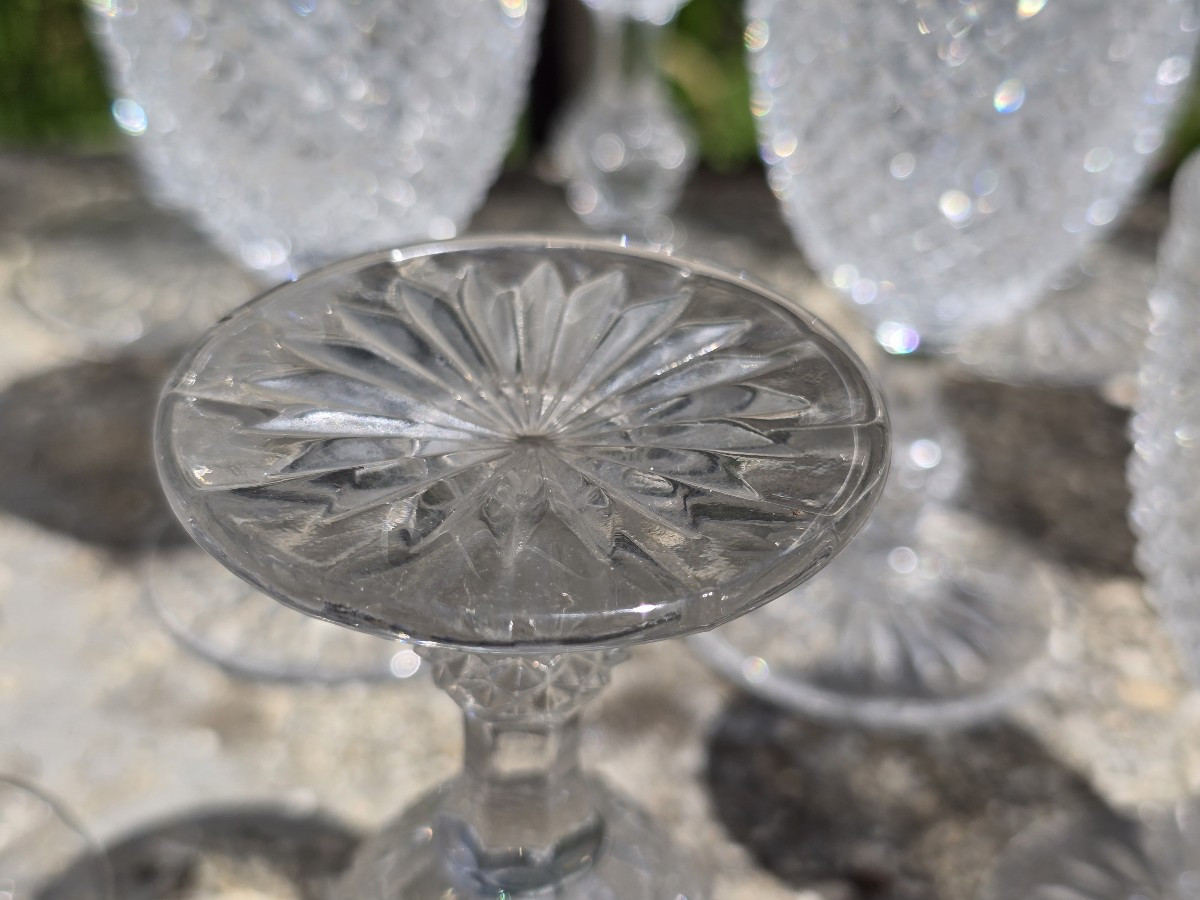 Servizio di bicchieri antico cristallo Baccarat, modello punte di diamante composto da 26 pezzi-photo-3