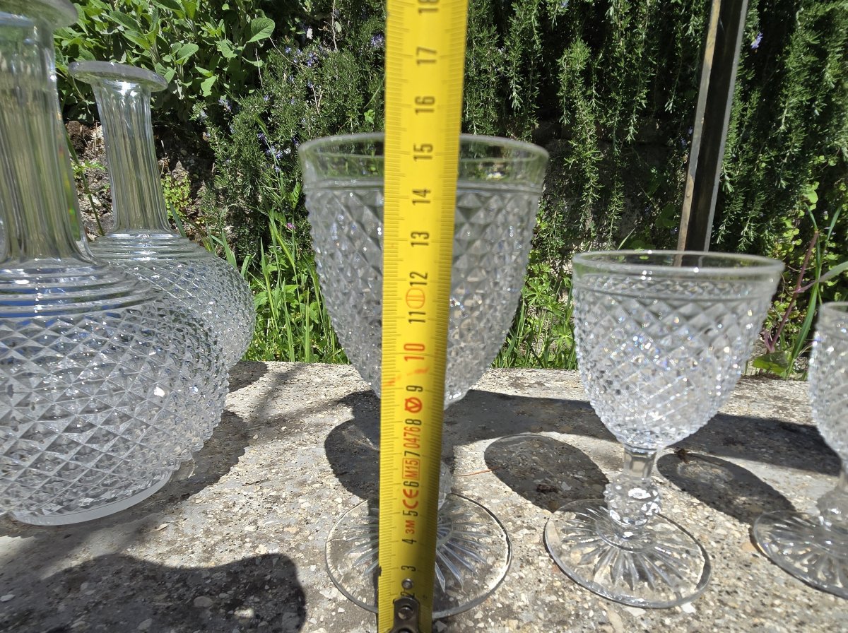 Servizio di bicchieri antico cristallo Baccarat, modello punte di diamante composto da 26 pezzi-photo-4