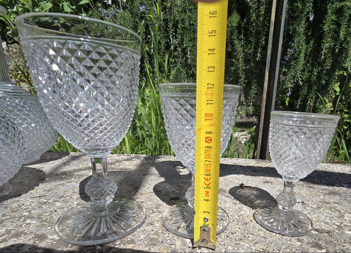 Servizio di bicchieri antico cristallo Baccarat, modello punte di diamante composto da 26 pezzi-photo-5