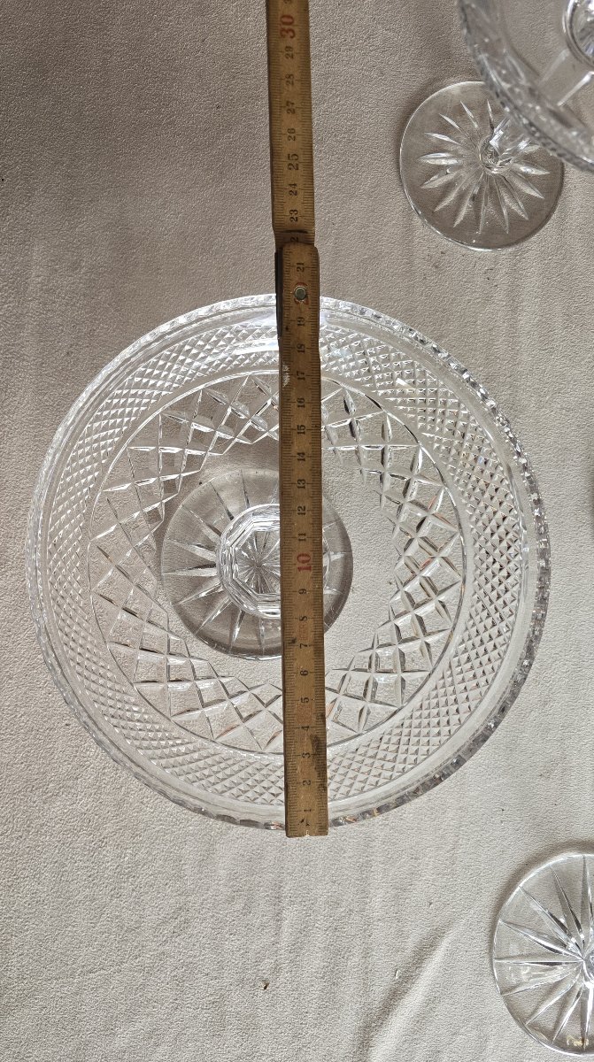 Lotto di 4 alzatine antine in cristallo molate a punta di diamante-photo-1