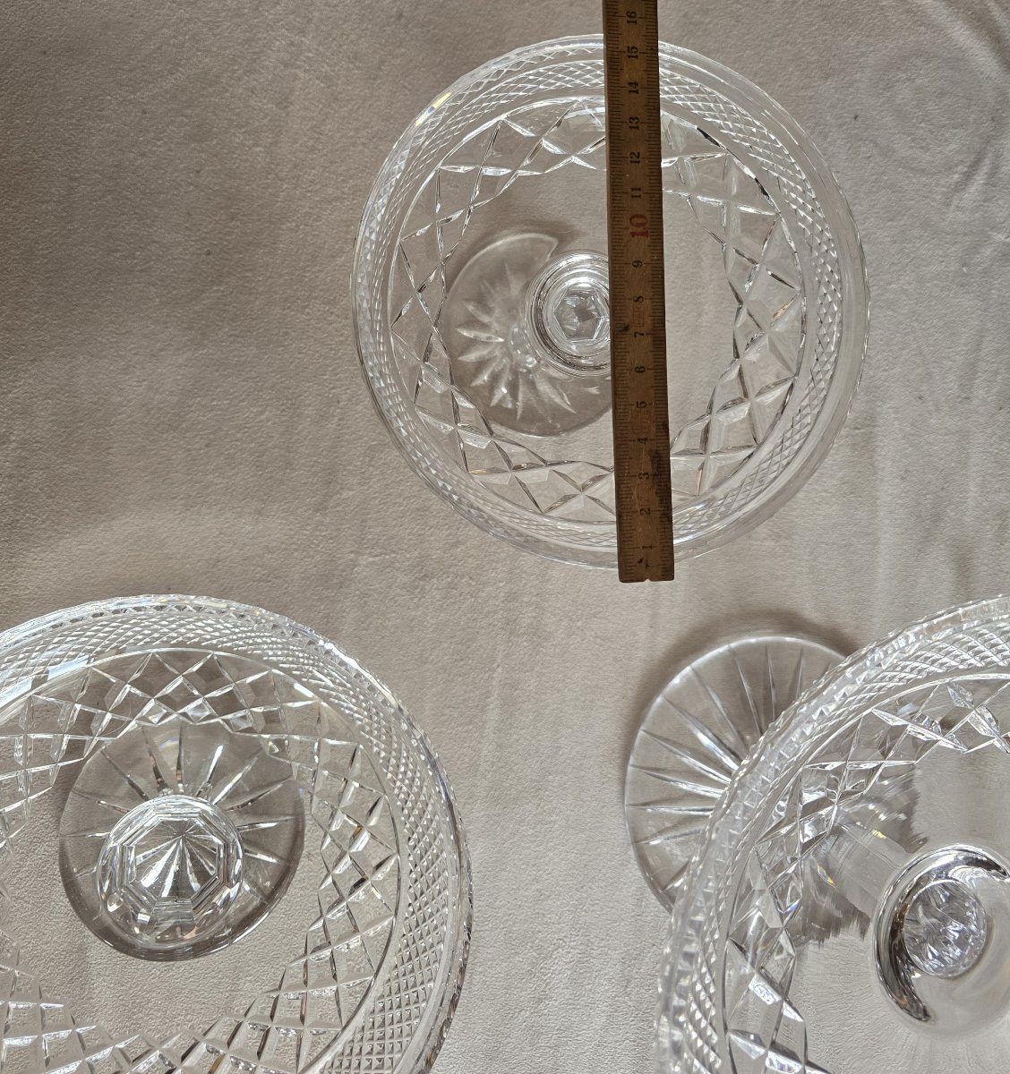 Lotto di 4 alzatine antine in cristallo molate a punta di diamante-photo-2