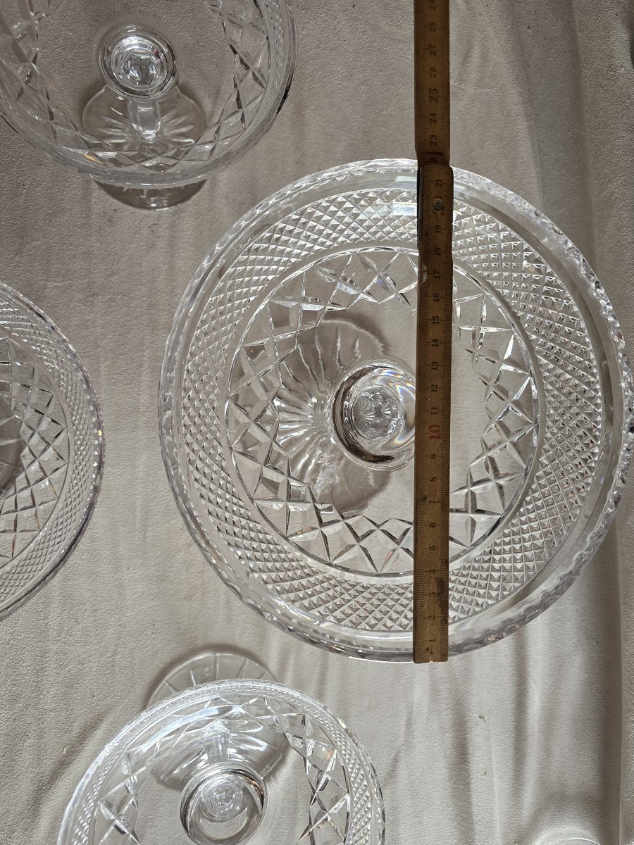 Lotto di 4 alzatine antine in cristallo molate a punta di diamante-photo-3