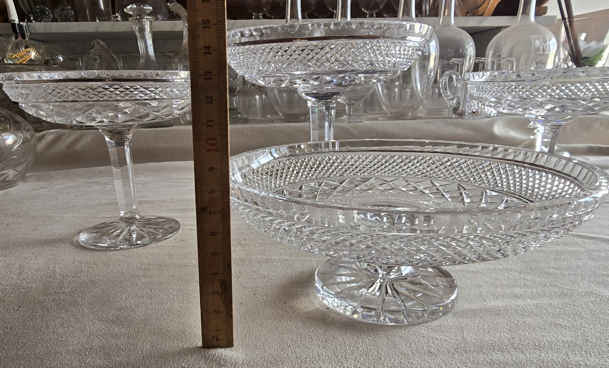 Lotto di 4 alzatine antine in cristallo molate a punta di diamante-photo-4