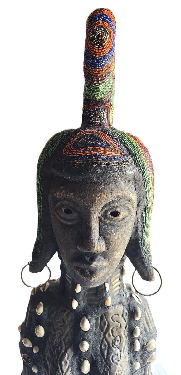 Vecchia scultura femminile di legno africana Camerun Bamileke-photo-2