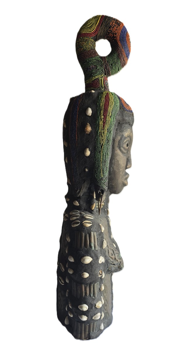 Vecchia scultura femminile di legno africana Camerun Bamileke-photo-3