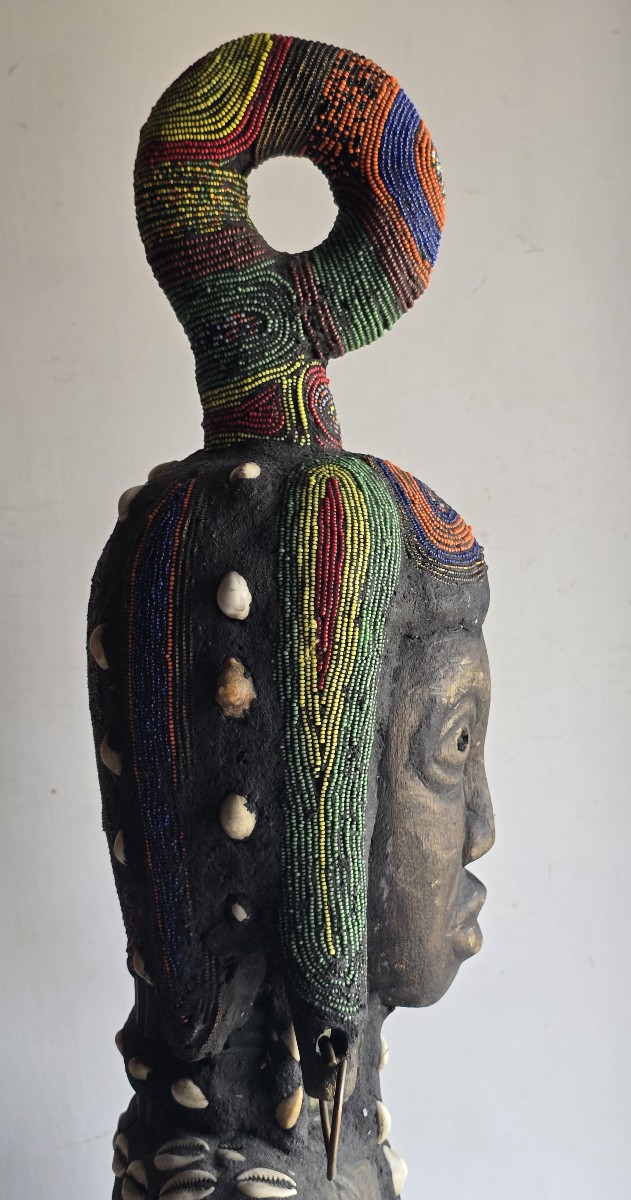 Vecchia scultura femminile di legno africana Camerun Bamileke-photo-4