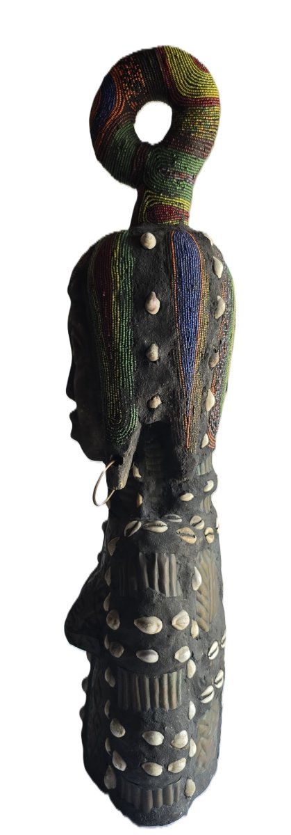 Vecchia scultura femminile di legno africana Camerun Bamileke-photo-4