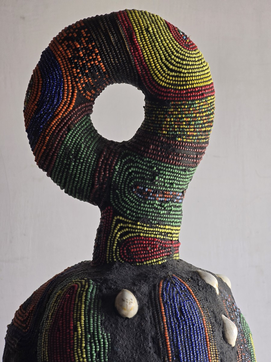 Vecchia scultura femminile di legno africana Camerun Bamileke-photo-7