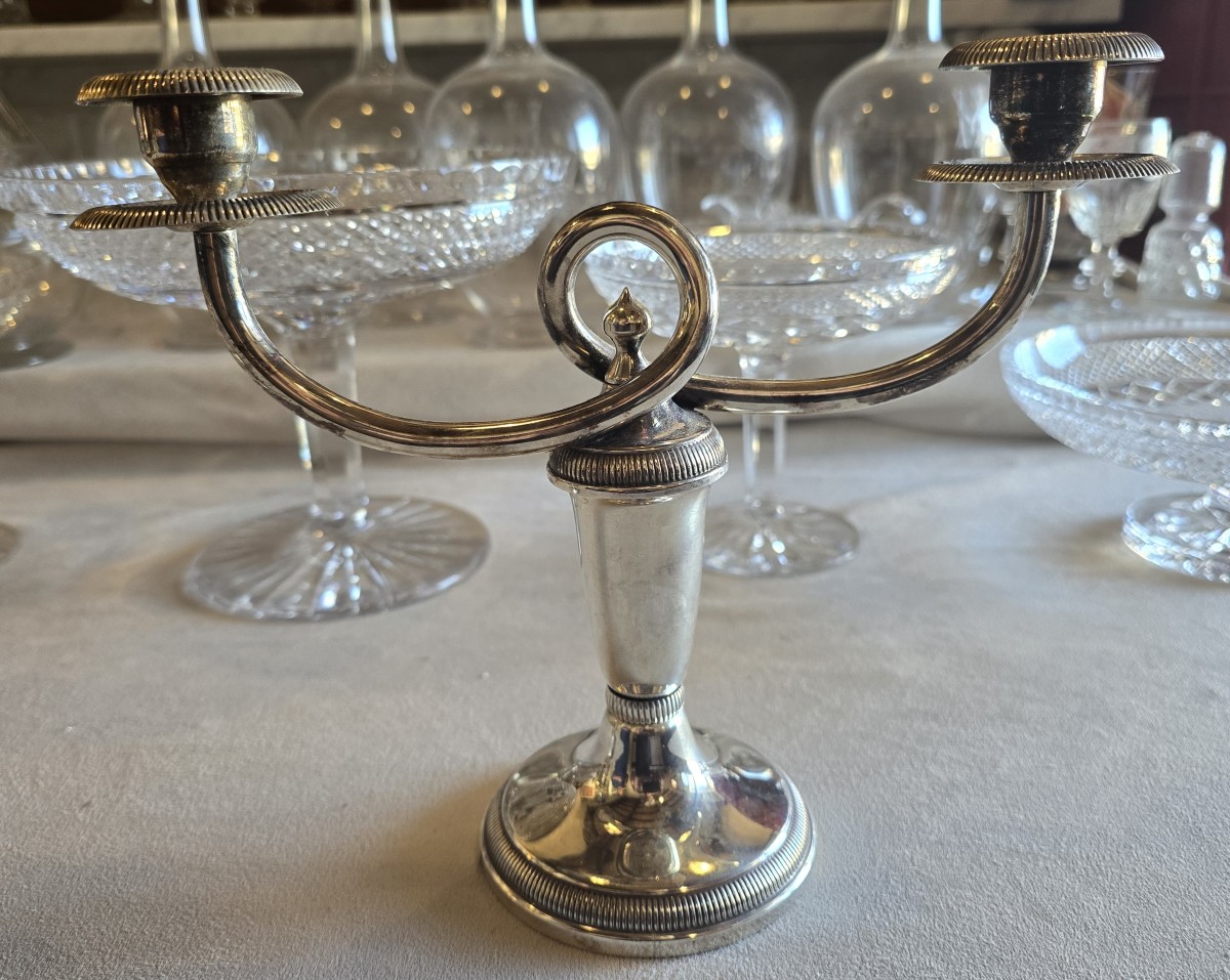 Coppia candelabri a due fiamme in metallo argentato, Christofle-photo-3
