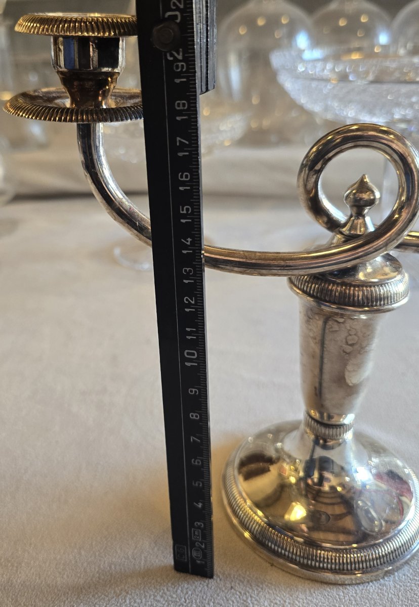 Coppia candelabri a due fiamme in metallo argentato, Christofle-photo-5