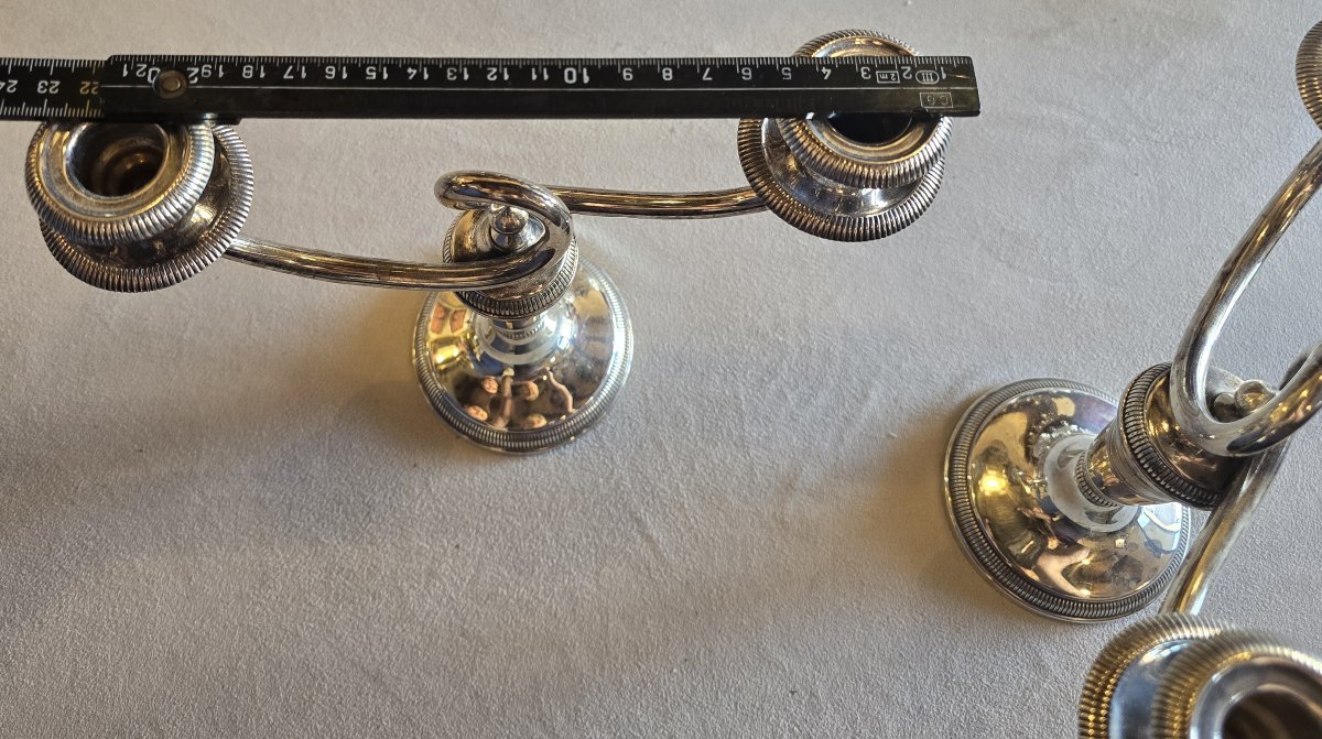 Coppia candelabri a due fiamme in metallo argentato, Christofle-photo-6