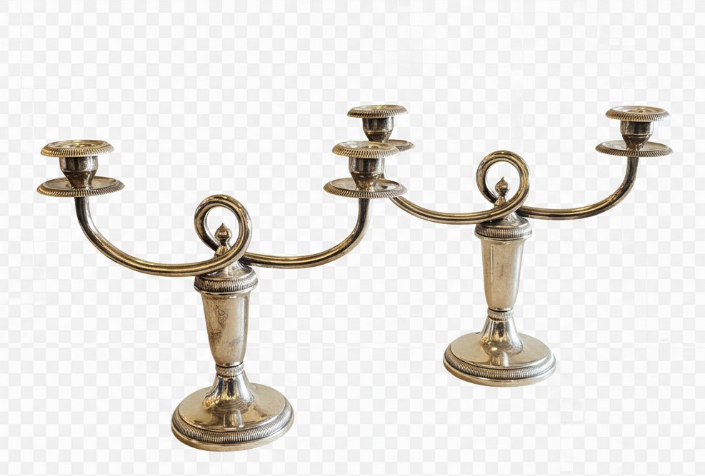 Coppia candelabri a due fiamme in metallo argentato, Christofle
