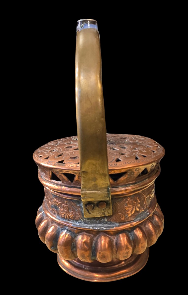 Scaldino da letto antico '800 in rame sbalzato -photo-2