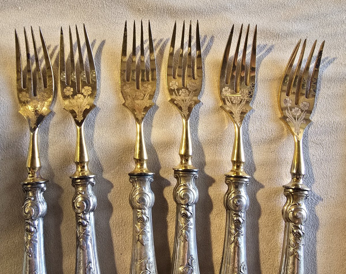 Servizio posate da pesce antico in argento lastronato e acciaio-photo-3