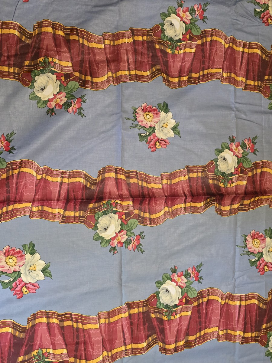 Metri di tessuto d'arredo in cinz di cotone "Victoria Ribbons" 1987-photo-2