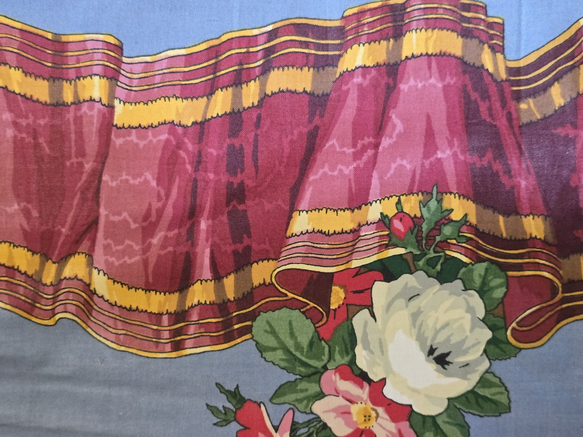 Metri di tessuto d'arredo in cinz di cotone "Victoria Ribbons" 1987-photo-4