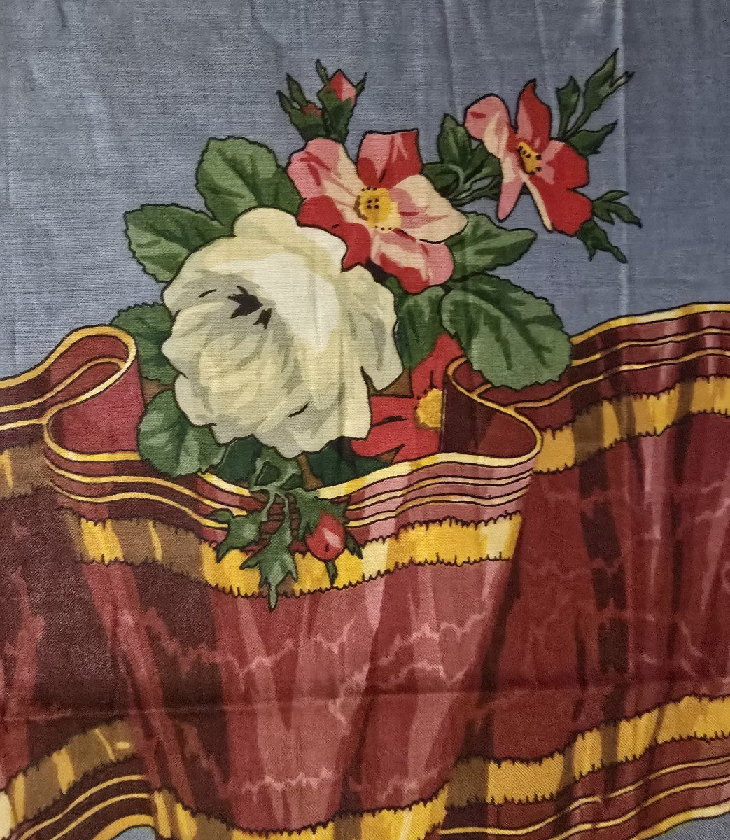 Metri di tessuto d'arredo in cinz di cotone "Victoria Ribbons" 1987-photo-1