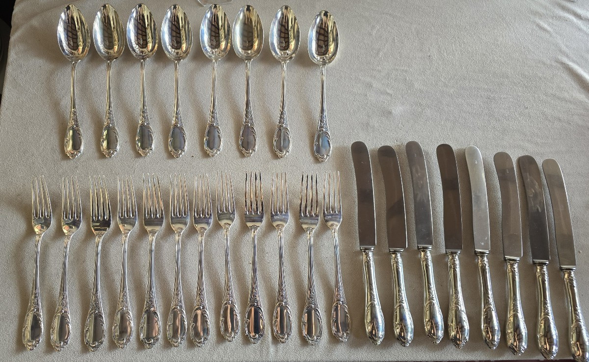 Servizio di posate d'argento antico in stile barocco 58 pezzi-photo-4