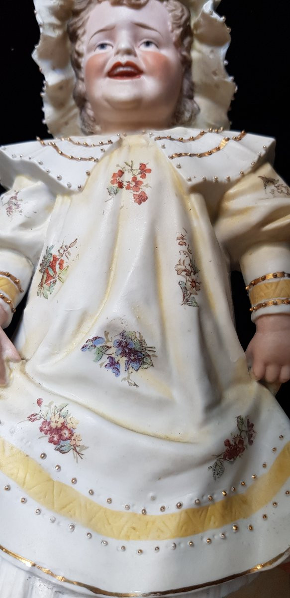 Coppia di antiche statuine in biscuit, bambini vestiti da contadinelli-photo-4