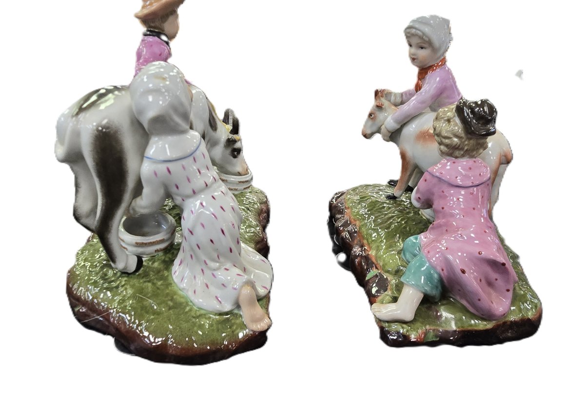 Coppia di statuine temi pastorali in porcellana Meissen XX secolo-photo-2