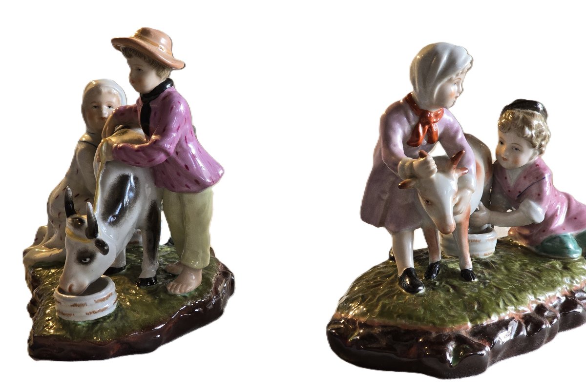 Coppia di statuine temi pastorali in porcellana Meissen XX secolo-photo-1