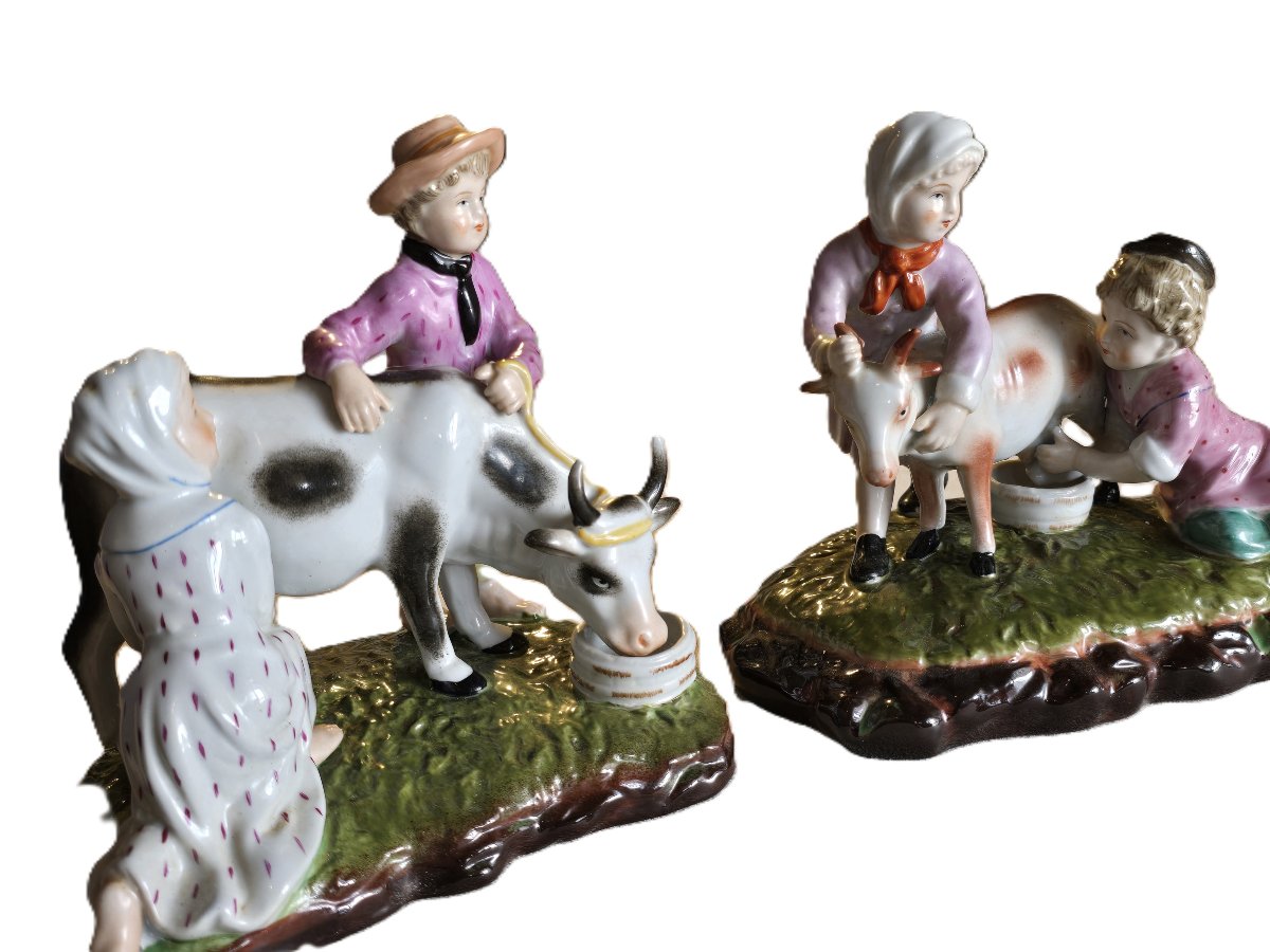 Coppia di statuine temi pastorali in porcellana Meissen XX secolo-photo-3