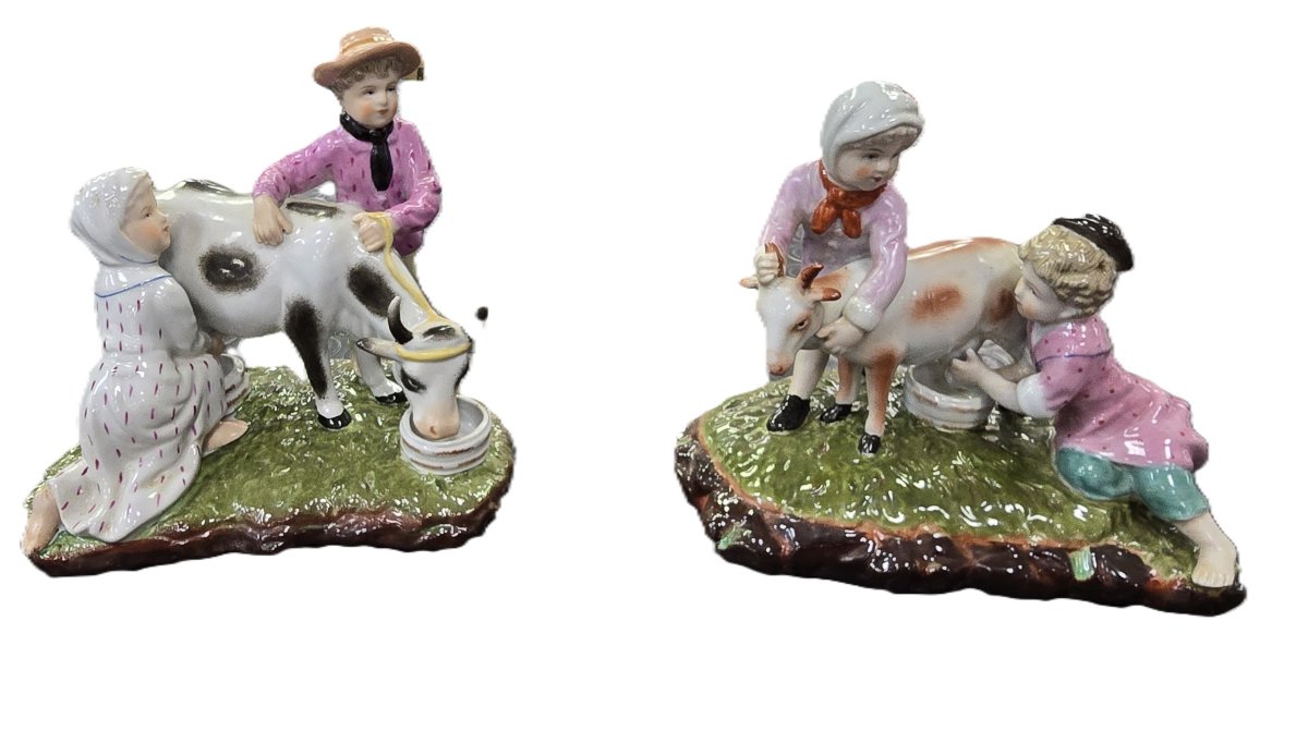 Coppia di statuine temi pastorali in porcellana Meissen XX secolo