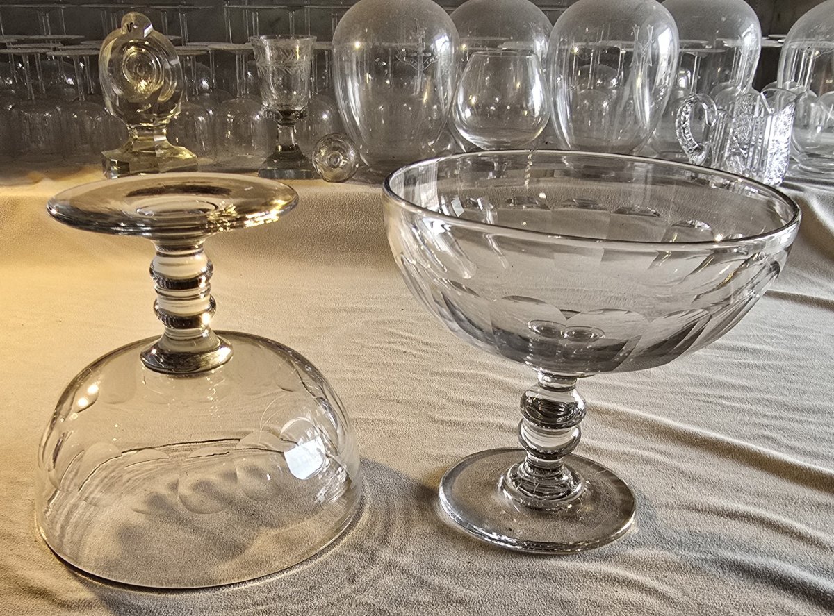 Coppia di coppe portafrutta in cristallo Baccarat modello Clermont, inizio '900-photo-3