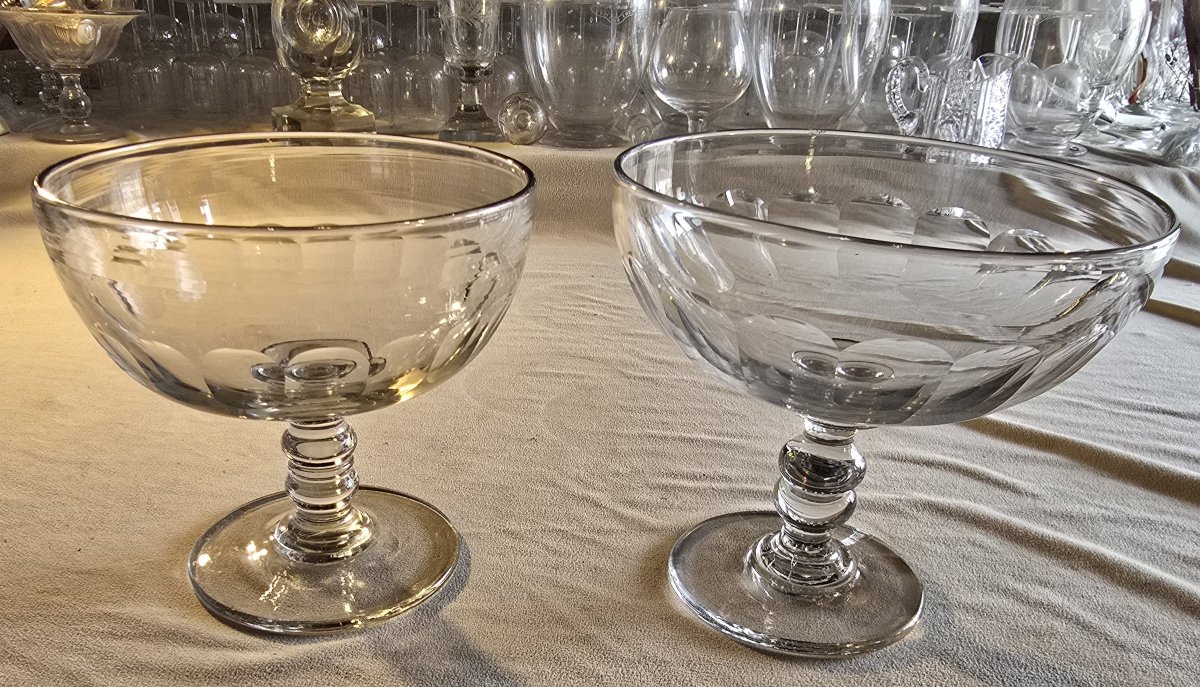 Coppia di coppe portafrutta in cristallo Baccarat modello Clermont, inizio '900