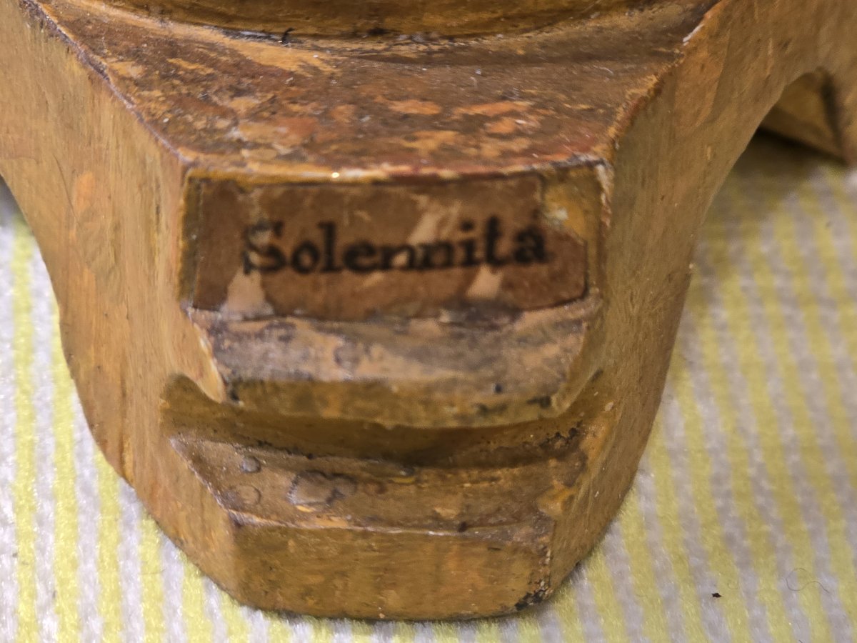 Coppia di candelieri antichi in legno scolpito e dorato, Italia XIX esimo secolo-photo-3