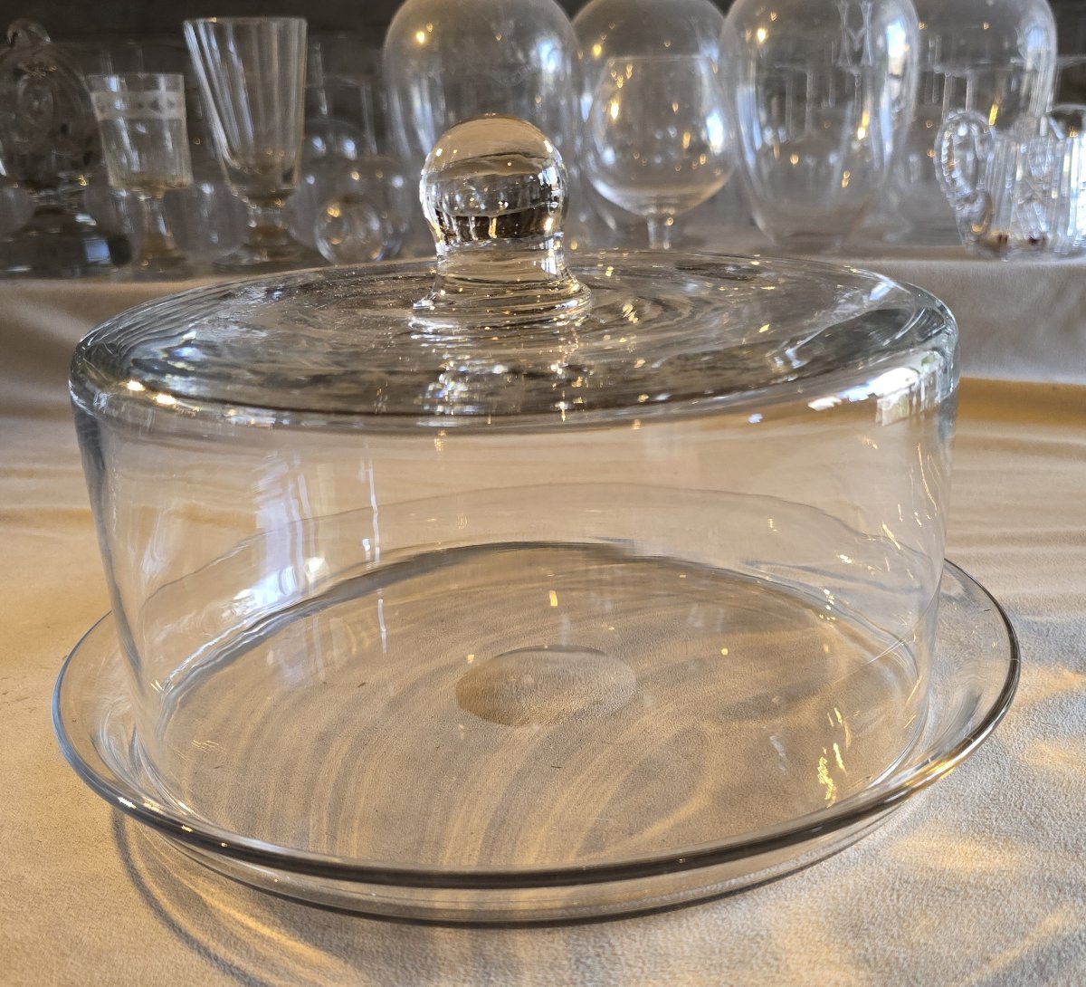 Antica cloche da formaggio in vetro soffiato-photo-3