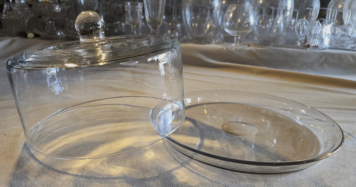 Antica cloche da formaggio in vetro soffiato